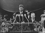 President John F. Kennedy delivers his famous speech I am a Berliner (ich bin ein Berliner) in front of the city hall in West Berlin 