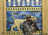 A US Army soldier is seen at the Archaeological site of Babylon, about 80 kilometers, 50 miles, miles south of Baghdad