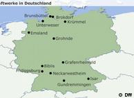 Карта расположения АЭС в Германии