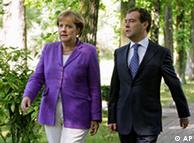 Merkel and Medvedev walking together