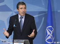 NATO Secretary-General Anders Fogh Rasmussen addresses the media at NATO headquarters in Brussels 