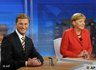 Angela Merkel (CDU) y Guido Westerwelle (FDP) en debate televisivo luego del triunfo electoral.