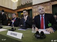 Head of the Serbian delegation and Serbia's ambassador to France, Dusan Batakovic, Vuk Jeremic, Serbian foreign minister, and Cedomir Radojkovic, Serbia's ambassador to the Netherlands,attend the opening of hearings at the International Court of Justice 