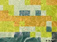 ZKI image dividing Haiti into squares, light yellow squares denote areas less affected by the earthquake and the orange color refers to areas more than 40 percent destroyed in the disaster