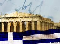 The Greek flag and the Parthenon