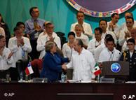Mexico's President Felipe Calderon, third right, shakes hands with Chile's President Michelle Bachelet 