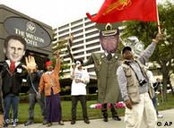 Demonstrators in Los Angeles in 2004, hoping to persuade Unocal to leave Myanmar, where it was accused of profiting from human rights abuses during a pipeline project. 