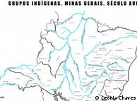 Mapa das populações indígenas em Minas Gerais, feito pela  pesquisadora Leônia Chaves, da Universidade de São João del Rei:  memórias deletadas da história oficial