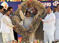 Mayawati, Chief Minister of Uttar Pradesh, with a garland made of real rupees around her neck