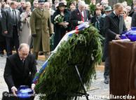 Russian PM Vladimir Putin laying a wreath at the Katyn memorial, western Russia