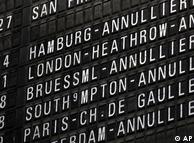 A flight information board showing canceled flights in 2010 