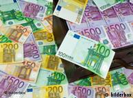 Euro bills piled up