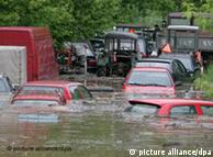 Cars submerged by flood waters in Poland