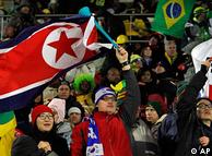 north korean flag and south korean flag. Support for North Korean team