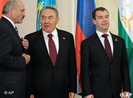 Belarus' President Alexander Lukashenko, Kazakhstan's President Nursultan Nazarbayev and Russian President Dmitry Medvedev
