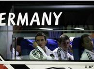Miroslav Klose and other players on the team bus looking defeated