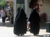 Two fully veiled Muslim women on the streets of Bonn, Germany