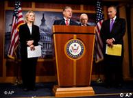 Senators Kirsten Gillibrand, Robert Menendez, Frank Lautenberg, and Charles Schumer at a news conference on July 14, 2010 about BP 