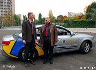 Alberto Broggi (left) expects the vehicle to arrive on schedule on October 28 in Shanghai