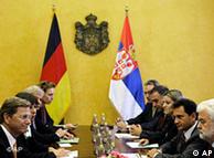 Serbian Prime Minister, Mirko Cvetkovic, second right, and German Foreign Minister Guido Westerwelle, left, hold talks in Belgrade, Serbia
