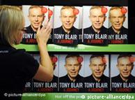 Copies of  Tony Blair's memoirs on the shelf