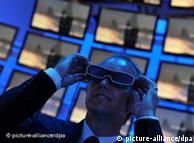 An employee wearing 3D glasses at 2010 IFA in Berlin