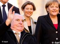 Former Chancellor Helmut Kohl, left, and Chancellor Angela Merkel, right