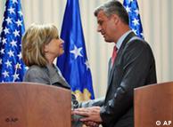 US Secretary of State Hillary Rodham Clinton and Kosovo's Prime Minister Hashim Thaci