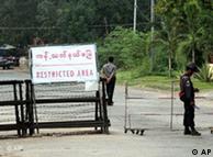 Barriers outside Suu Kyi's home on Friday