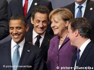 سران کشورهای
 غربی در نشست ناتو. از چپ به راست: بارااک اوباما، نیکلا سارکوزی، آنگلا 
مرکل و دیوید کامرون