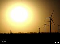The shining sun and wind turbines