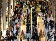 Aerial view of shoppers crowding a mall in Hamburg
