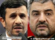 محمد علی 
جعفری، فرمانده سپاه پاسداران (راست) و محمود احمدی نژاد، رئیس‌جمهور 
ایران