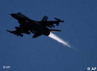 F-16 jet fighter over NATO airbase