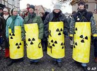 Anti-nuclear protesters standing in a line